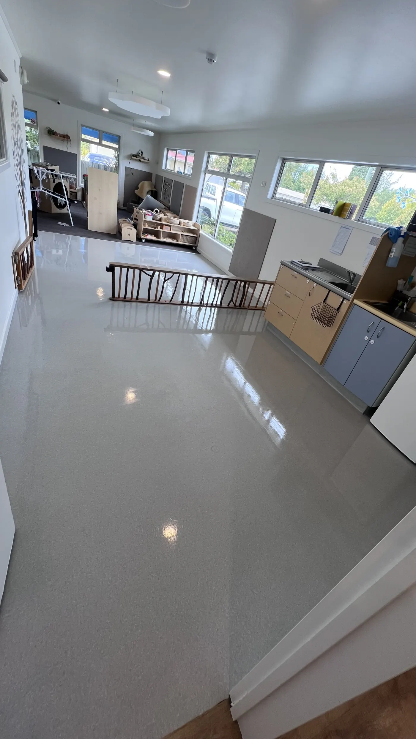 Polished hard floor after cleaning at a property