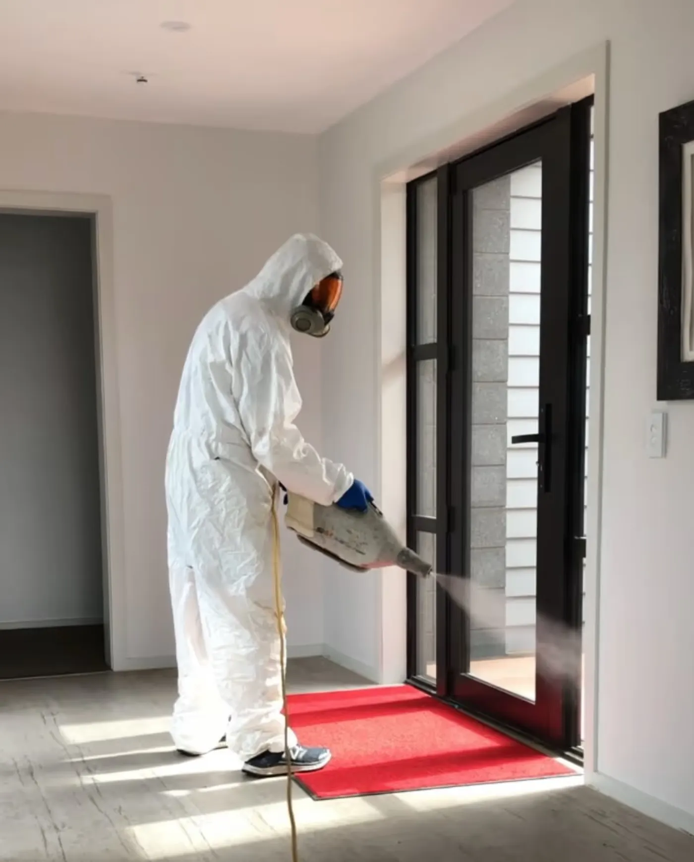 Technician carrying out a pest treatment inside a property